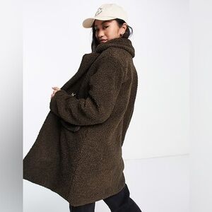 ASOS Brave Soul kyrati boucle overcoat in chocolate READ